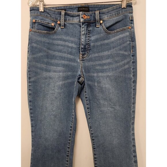 Talbots Jeans Womens 8P Petites Mid-Rise Crop Flare Medium Wash Blue Denim EUC - Picture 6 of 15